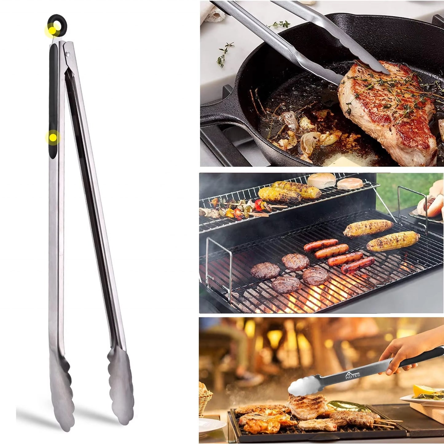 Pince à barbecue personnalisée en acier inoxydable & silicone - extra longue, avec gravure individuelle