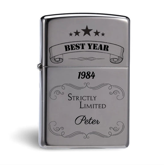 Briquet tempête personnalisé par gravure. Nom et devise, gravure personnalisée