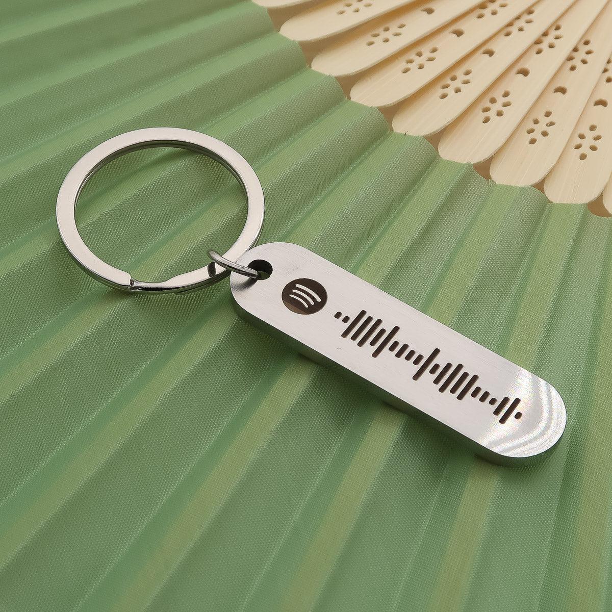 Porte-clés Spotify gravé & personnalisé Deluxe en acier inoxydable mat. Gravure du nom et de Spotify