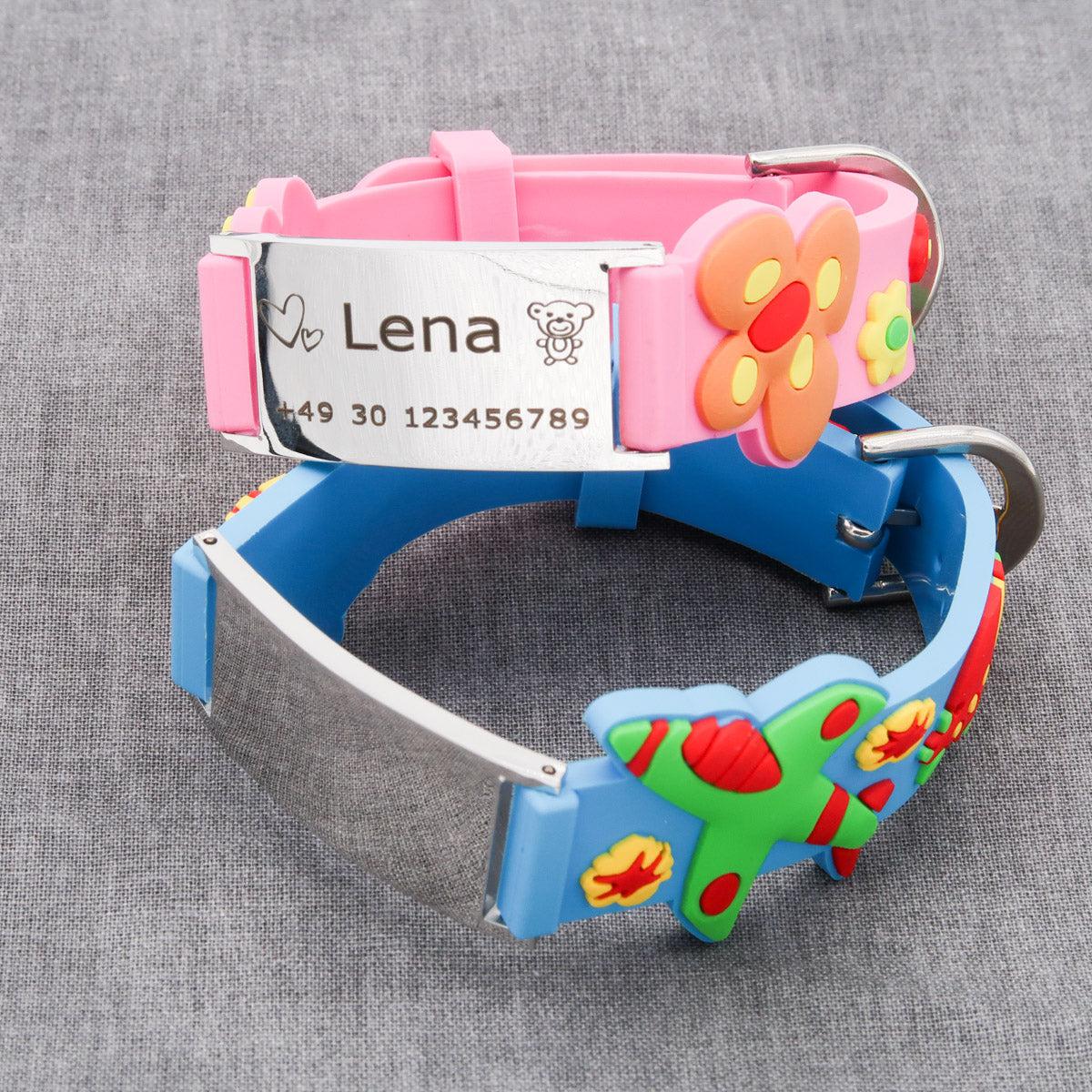 Kinder Notfallarmband mit süßen Motiven und kostenloser Gravur