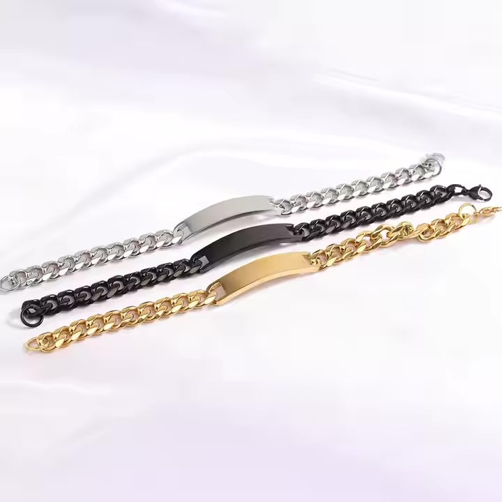 Bracelet pour homme "Cubanito" avec gravure sur chaîne d'acier
