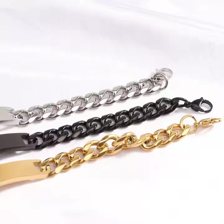 Bracelet pour homme "Cubanito" avec gravure sur chaîne d'acier