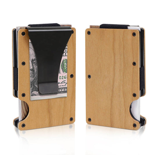 Porte-cartes en bois avec gravure personnalisée, protection RFID