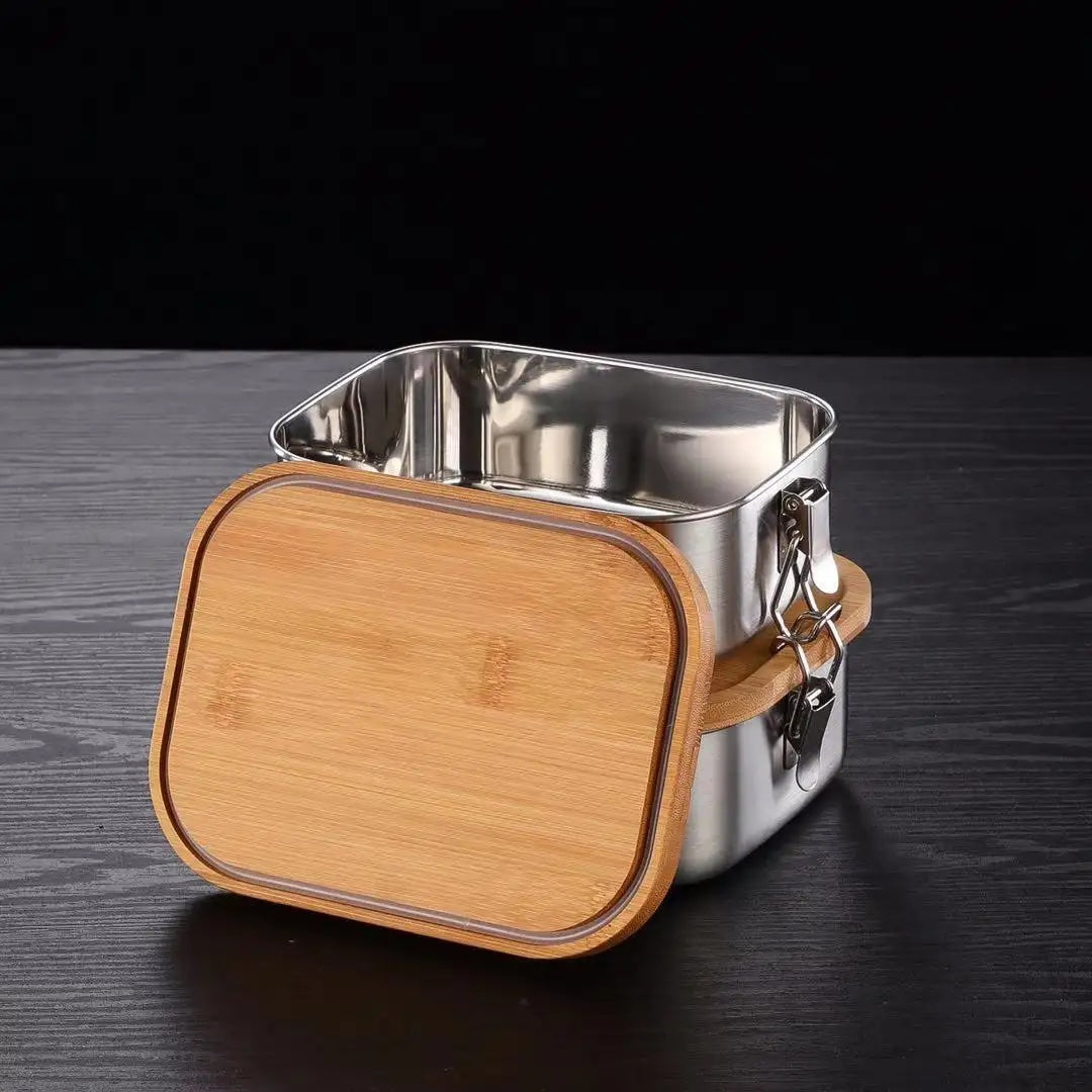 Boîte à pain personnalisée / boîte à lunch gravée en acier inoxydable avec couvercle en bambou et gravure